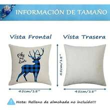 Fundas de Almohada de Navidad Juego de 4 Piezas, 18 x 18 Pulgadas Azul Impreso Árbol de Navidad Alce Sofá Funda de cojín, Decoraciones de Navidad Fundas de Almohada de Lino(default) - Multicolor - Ver 3