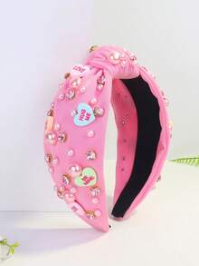 1pc Women's Valentine's Day Pink Crystal & Pearl Candy Color Sweet Heart Cute Elegant Polyester Wide Headband ,Hair Band ,Diadema ,Hair Hoop - Nhiều màu - Xem 9