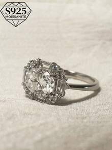 1枚椭圆形2克拉莫桑石戒指，低过敏性S925银，生日礼物，丈夫承诺戒指，订婚戒指，优雅密镶戒指，周年纪念惊喜礼物，感恩节礼物，附赠礼盒 - 銀色 - 查看 7