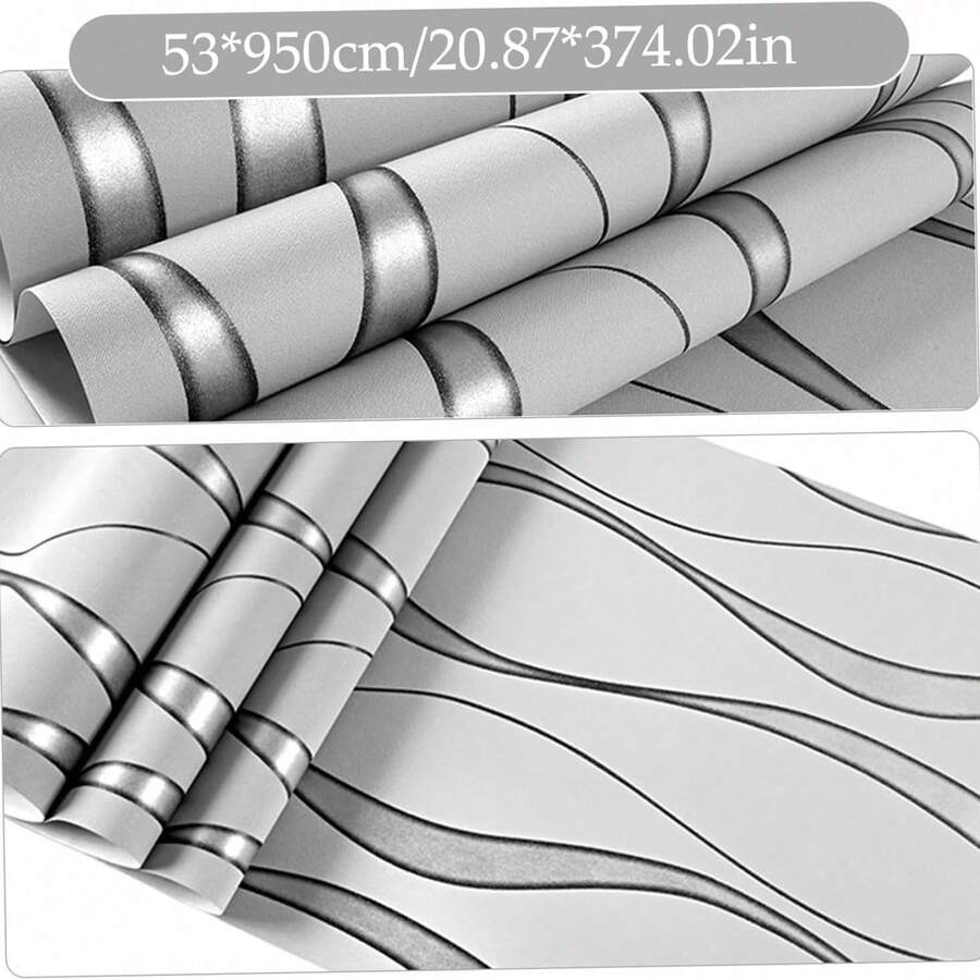 1卷现代3D波浪条纹自粘墙纸 - 可移除纹理墙纸，可撕贴，适用于客厅、卧室、餐厅、酒店、商店 - 灰色中性设计，高品质耐用材料，卧室墙纸 | 现代风格 | 纹理墙纸，墙面墙纸 - 灰色 - 查看 1