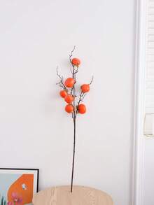 1pc Artificial Persimmon Decoration, Suitable For Decoration On Home Living Room Windowsills, Fireplace In Various Rooms, Ideal For New Year, Wedding Events, Thanksgiving Table Decorations, Evergreen Holly Fruits