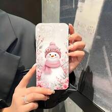 1PC Phone Case ,  Snowman Winter Flowers Pink Scarf , Stylish Phone Case, Phone Decoration, All-around Lens Protection, Creative Small Gift, Funny Gift for Boys and Girls - Schwarz - Übersicht 4
