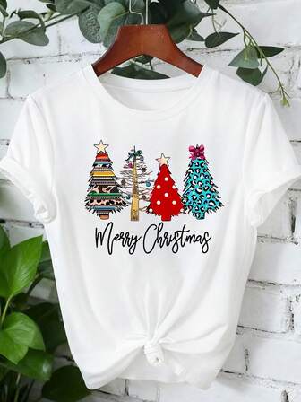 Howell Women's Casual Short-Sleeve Crew T-Shirt | Christmas Tree Print T-Shirt | A Versatile Top For All Seasons - Soft, Stretchy Fabric