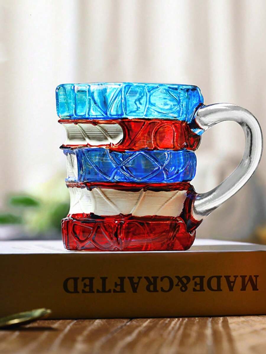 Taza de café con forma de libro 3D/Taza de vidrio con libros apilados - Un regalo para amantes de la literatura, lectores, escritores y ratones de biblioteca, taza de escritorio única con forma de libro
