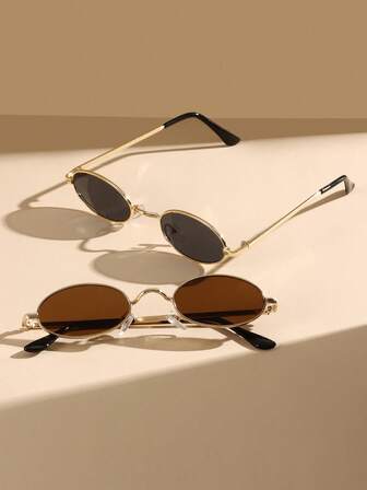 2 Pairs Retro Small Frame Round Fashion Eyeglasses For Men And Women, Personalized Metal Temples, Minimalist Versatile For Holidays, Parties, Daily Wear, Suitable For Outings, Beach, Everyday Matching