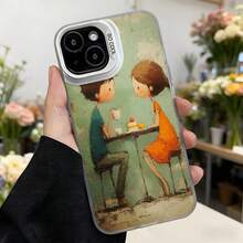 Cubierta de teléfono con diseño artístico para iPhone color verde claro con ilustración de pareja en café y texto CASETTO ideal para uso diario y regalos románticos Aplicable a los teléfonos de la serie Apple y Galaxy - Blanco - Ver 7