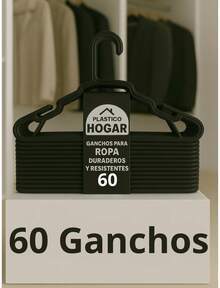 Paquete de 60 ganchos estándar, calidad premium de plástico para ropa de adultos, versátiles, resistentes, duraderos para todo tipo de prendas para interiores, closet y organización de guardarropa, uniformes, - Negro - Ver 5