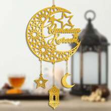 1pc Acrylic Windchime Hanging Decor, Star & Moon Mirror Ornament With 1m Gold String & Hook, Holiday Decoration - Multicolor - View 11