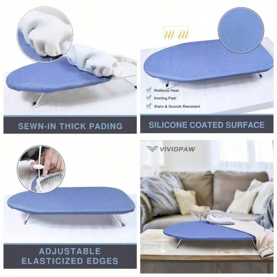 Ironing Board Cover and Pad 18x49, Wide, Thick Padding, Elastic, Silicone Coated, Resist Scorching and Staining, Heavy Duty Iron Board Covers 18 inchx 49 inch - Azul + 12,5" x 32" - Ver 1