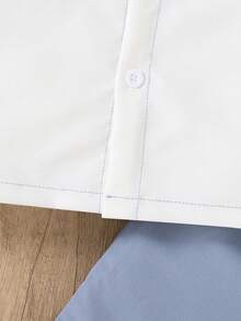 Bộ 2 áo sơ mi tay ngắn in chữ Colorblock và quần short trơn đơn giản thoải mái cho bé trai, mùa hè - Màu xanh bụi bặm - Xem 6