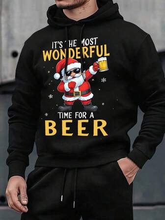 Lonblece 1 Stück Weihnachtsstil lässiger Pullover Hoodie Sweatshirt, Weihnachtsmann Cartoon Muster, vielseitig & geeignet für junge Erwachsene im Herbst/Winter, Langarm Top