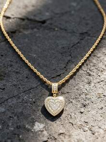 1pc Gold Plated Heart Pendant Necklace Women Men Vintage Fashion Twist Necklace Daily Wear Music Festival Hip Hop Jewelry Gift For Girlfriend Wife Couple
