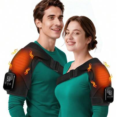 Hailicare Heating Vibration Shoulder Wrap Electric Cordless Vibration Massage Heated Shoulder Brace Shoulder Heating Pad For Men Women LED Display Shoulder Massage Support Belt Strap For Muscle Relaxation