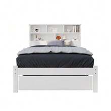 Solid Wood Double Bed With Drawers And Slatted Base, Bookcase For Teenagers And Adults, Children's Bed, 140x200cm White - White 1 - View 11