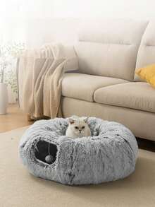 1pc HUITAIYANG Cat Tunnel, Cat Bed Pet Round Cave Cat Play Tunnel, Enclosed Cat Bed For All Seasons, Thick Plush Cat Bed & Tunnel For Autumn/Winter, Light Gray