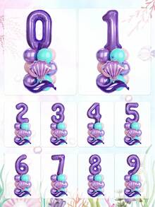 18件套美人鱼主题生日数字气球套装，包含32英寸紫色数字0-9、贝壳气球、粉色/蓝色/紫色乳胶气球，适用于生日派对装饰、美人鱼主题派对、生日派对用品、海底/海洋主题派对、夏季海滩装饰、美人鱼公主生日派对、沐浴主题派对。 - 彩色 - 查看 3