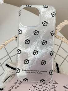 1个极简主义花卉线条艺术涂鸦黑色手机壳，兼容 17、16 Pro、14 Pro Max、13、15、12、11，创意全包硬壳 - 白色 - 查看 3