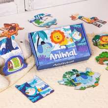 Children's Gift Box Double-Sided Puzzle, Letter Number Animal Style Theme Puzzle, Preschool Learning Puzzle, Puzzle Education Game Suitable For Boys And Girls, Birthday Gift, Christmas Gift