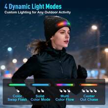 1顶带灯蓝牙针织帽，男女通用，多种可调节照明模式，USB充电LED头灯冬季帽，配有无线耳机，支持免提通话，男女皆宜，适合作为圣诞礼物，冬季保暖帽，可用于滑雪、狩猎、露营、徒步、跑步、钓鱼、遛狗等活动。 - Color Light+Bluetooth - 查看 7