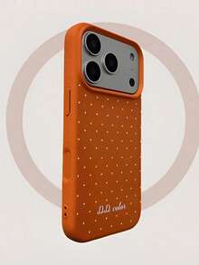 1个橙色皮革纹理白色波点图案手机壳，时尚个性化多巴胺橙色防震保护套，适用于 17/ 17 Pro Max/ 16 Pro Max/ 15 Pro/ 14/ 13/12/11/XS/XR/8/7，可作为圣诞礼物送给家人、朋友、兄弟姐妹和伴侣 - 橘色 - 查看 4