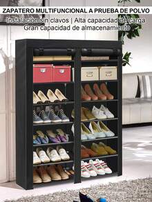 Zapatera Doble Organizador Cubierta de Tela Impermeable, Estante con Estructura de Acero de 7 Niveles,Estante de zapatos de lona de 14 niveles, armario de zapatos, organizador de zapatos independiente para sala de estar y pasillo, puede almacenar 42 pares de zapatos con cubierta a prueba de polvo. - Negro - Ver 3