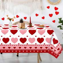1pc Valentine's Day Tablecloth Is A Pink And Red Heart-Patterned Rectangular Polyester Tablecloth With A Romantic Holiday Style. It Features A Heart-Shaped Border And Various Heart Designs, Suitable For Home, Kitchen, And Dining Table Decorations. It's The Perfect Choice For Valentine's Day Celebrations And Romantic Dinner Decorations. Also Suitable As A Valentine's Day Gift, Home Decoration, Bridal Gift, And Valentine's Day Party Supplies. - Multicolor - View 6