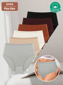 MEIYATING Paquete de 6 bragas de algodón para mujer de talla grande, de cintura alta, control de barriga, sin costuras, con estampado jacquard, de cintura media, tipo braga, diseño cómodo y ajustado. - Multicolor - Ver 4