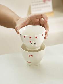 1pc/2pcs Valentine's Day Mug, Asymmetrical Cute Handgrip Cup, Small Ceramic Coffee Mug, Breakfast Milk Cup, Home Afternoon Tea Latte Cup, Juice Beverage Cup, Dessert Ice Cream Cup, Couple Water Cup, Holiday Gift Mug For Family And Friends - Multicolor - View 13