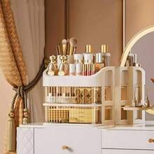 3/5-Layer Fashionable Dust-Proof Cosmetics Storage Rack - Lightweight Plastic Storage Rack, Suitable For Skin Care Products, Facial Mask And Lipstick | Perfect Choice For Bathroom Countertops, Halloween,Halloween,Fall Home Decor,Fall Decor,Christmas,Christmas Decorations For Home - Apricot 4-layer - View 2