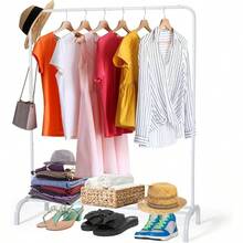 Metal Clothing Rack Garment Rack, Closet Rack Heavy Duty Hanging Racks Clothes With Top Rod And Storage Bottom Shelf, Clothes Rail Hanger Stand Hanging Coats, Skirts, Shirts 43.5 In - White - White - View 2