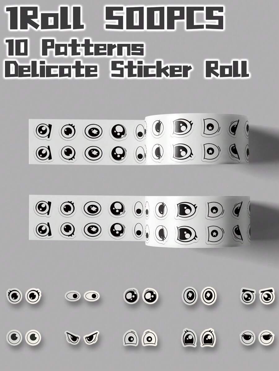 1 Rolle/500 Stücke süße Cartoon Augen Themen Aufkleber Rolle mit 10 nicht sich wiederholenden Mustern, zarte Dekoration, rückstandslos ablösbar, perfekt für Schulanfang, Geschenke, Klassenbelohnung, Feiertage, Party- und Heimdekoration, Geburtstaggeschenke, Laptop, Auto, Gepäck, Roller, Hefte, Tassen, Tablets, Notizbücher, Wasserflaschen, Handyhüllen, hochauflösender Muster, leuchtende Farben, tolle Geschenke für Studenten, Jugendliche, Büromitarbeiter - Mehrfarbig - Übersicht 1