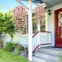 4 Pieces Of Artificial Spring Wedding Hanging Flowers, Spring And Autumn Artificial Flowers, Plastic Decorative Flowers, Garden, Wedding Decoration, Very Suitable For Weddings And Other - 粉色 - 查看 5