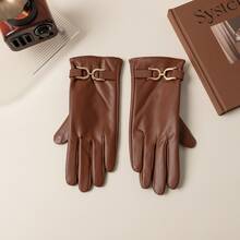 Women's Pink Leather Gloves With Gold Buckle Elegant Winter Dress Gloves Cold Weather Fashion Accessories Christmas Party Gift - Multicolor - View 4