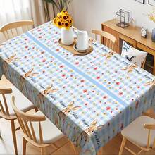 1pc Blue Plaid Easter Bunny Tablecloth, Cute Holiday Style Dining Table Decor, Durable Polyester Fabric, Easy To Clean, Essential For Family Gatherings, Suitable For Daily Dining Room, Living Room, Outdoor Picnics, Easter Theme Parties, Indoor/Outdoor Use - Multicolor - View 2
