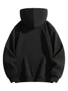 Autumn/Winter Men's Plus Size Fleece Hooded Sweatshirt, Loose Fit, BF Style Lazy Ins Style Warm Jacket Top Sports - Black - View 9