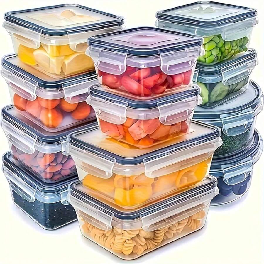 Juego de contenedores de almacenamiento de alimentos de cocina transparente, caja de almuerzo de plástico multifuncional segura para microondas con tapa + 24 etiquetas de pizarra MTPP - 4 piezas - Ver 1
