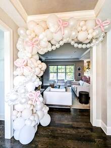 102pcs White Flower Arch Kit, Includes White Latex Balloons And Pink Magic Balloons Forming Bows, Suitable For Wedding, Engagement, Bridal Shower, Birthday, Baby Shower Party Decoration, Tea Party Themed Photography Props - Multicolor - View 3