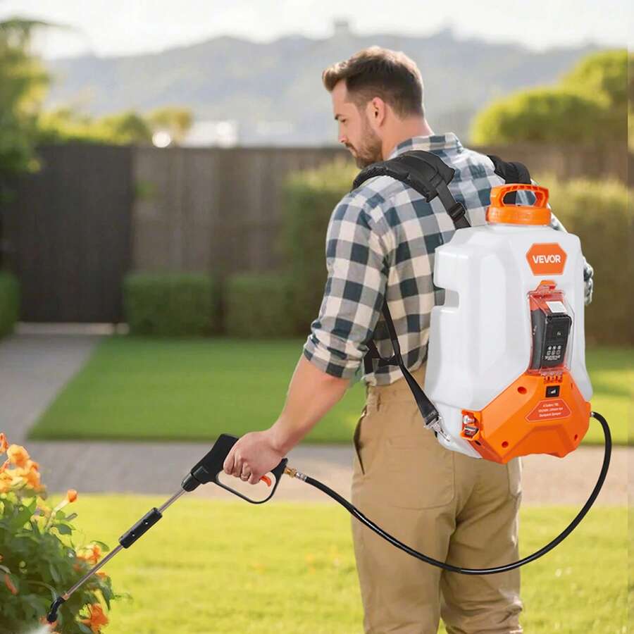 Battery Powered Backpack Sprayer, 4 Gallons Electric Backpack Sprayer, 2 Wands & 8 Nozzles, Adjustable 0-90 PSI, 4H Runtime, Portable Yard Garden Lawn Sprayers For Weeding Spraying Cleaning - 查看 1