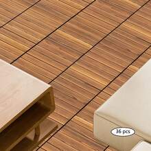 Wood Flooring Interlocking Deck Tiles For Patio Decor 12"X12" 36 Pack Garden Floor Boards Set, Indoor & Outdoor Decor - Balcony Garden Floor Tiles - 棕色 - 查看 4