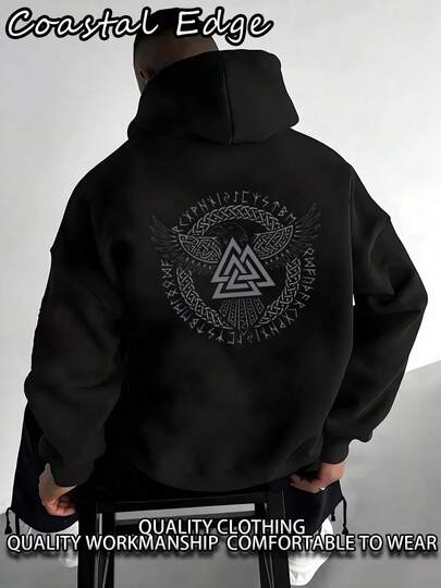 Viking Raven With  Fashion Men's Casual Long-Sleeved Hooded Pullover Sweatshirt (280g Cotton Blend Hoodie) Is Suitable For Outdoor Sports And Is An Ideal Choice For Autumn And Winter Printing