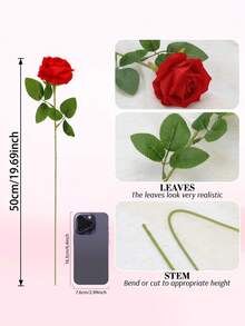 1/3支仿真玫瑰，19.69英寸（约50厘米）仿真天鹅绒玫瑰，长茎，优雅花卉，适用于婚礼装饰、新娘捧花、家居、酒店、花园装饰、花瓶装饰、情人节礼物、节日餐桌装饰 - 彩色 - 查看 4