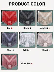 7Pcs Sexy Lace High-Waisted Transparent Briefs, French Style Plus-Size Briefs For Women, Tummy Control And Hip Lift, Lightweight, Stretchy And Comfortable Fit - Nhiều màu - Xem 8