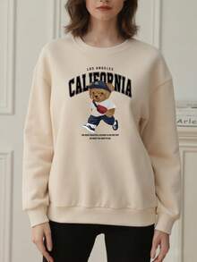 1 Stück Mädchen & Teenager Studenten Lässig bedruckter weißer Rundhals Pullover Sweatshirt, geeignet für Herbst & Frühling