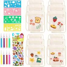 12 Bolsitas Reutilizables con Asa Larga para Compras o Camping Bolsa Cruzada Nios para Pintar Bolsas de Tela Infantiles para Cumpleaos Kit Completo para Hacer Manualidades de Bolsas 18x 13 - Blanco - Ver 2