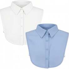 2 Pack Fake Collar For Women, Detachable Shirt Dickey & Blouse Insert, Versatile Half Collar Set - Trắng, Xanh - Xem 1