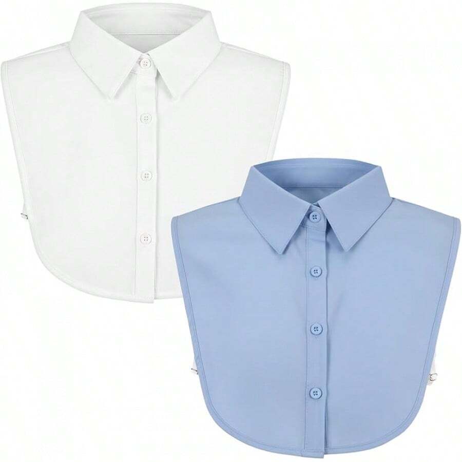 2 Pack Fake Collar For Women, Detachable Shirt Dickey & Blouse Insert, Versatile Half Collar Set - Trắng, Xanh - Xem 1