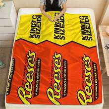 GEL HUT MUN 1pc Reese Swiss Milk Chocolate Peanut Butter Cup Design Soft Flannel Blanket, Vibrant Yellow & Black, Comfortable Gift For Friends, Family, Office, Camping, Travel - Great For Sofa, Bed Or On-The-Go, Camping Accessory, Novelty Design, Plush Texture, Pink Christmas, Christmas Decor Blanket, Personalized Blanket Gift For Boyfriend, Christmas Gift