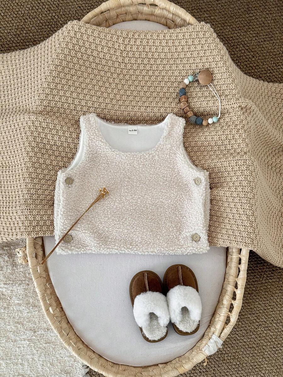 Baby Girls Casual Thermal Lined Thick Vest, Apricot Color, For Autumn/Winter