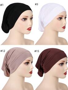 4 Peças/Conjunto Touca Interna de Hijab de Cor Sólida, Chapéu Turbante Respirável e Elástico, Lenço Interno Muçulmano para Vestido