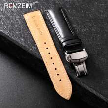 Correa de reloj de cuero de 18mm, 20mm y 22mm, correa informal de repuesto para hombres y mujeres con correa de reloj con cierre de mariposa automático - Albaricoque - Ver 5